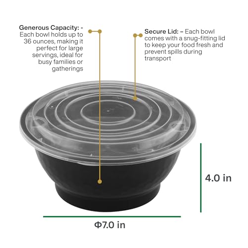 Disposable Noodle Bowls with Lids – 50 oz Microwaveable Ramen & Soup Containers, Leak-Resistant, BPA-Free, Stackable Food Storage for Restaurants & Takeout – 40 Sets - color: Black, size: 50oz