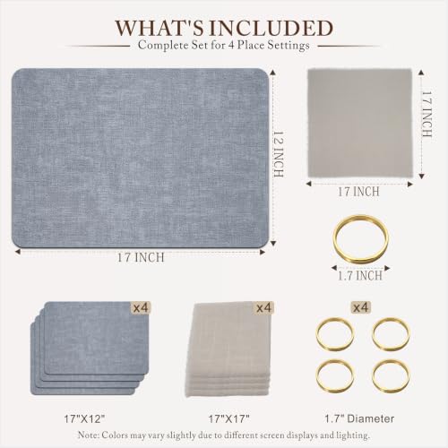 Placemats Set of 4 with Napkins and Rings - Washable Faux Leather Table Mat - color: Gray, size: Placemats Set of 4