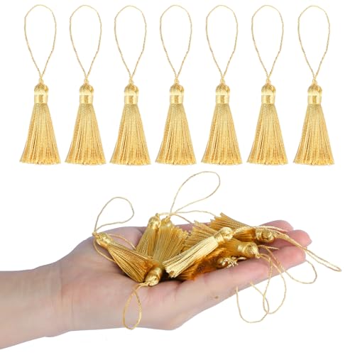 48Pcs Mini Bookmark Tassels Handmade Keychain Silky Tassel - color: New Gold