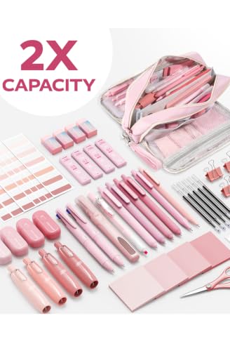 Four Candies Cute Aesthetic Pink School Supplies Kit for Girls - color: Pink