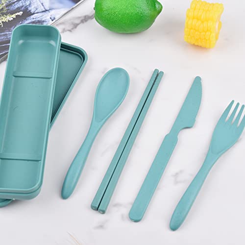 Zoyiancy 4 Sets Cutlery Set, Reusable Spoon Knife Fork Chopsticks Lunch Box - color: Standard, 4 Colors