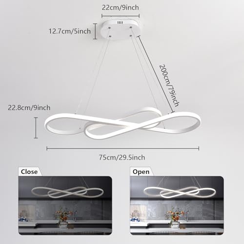 Dimmable Color Changing Modern LED Pendant Chandelier - color: White, size: 29.53in