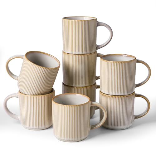 famiware Coffee Mug Set of 8, Star 12 oz Ceramic Mugs Cups Set with Handle - color: Star-Cappuccino White, size: 8 Count (Pack of 1)