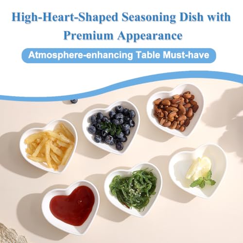 HOMQUEN Dipping Bowls, 3oz Soy Sauce Dish, Pturdy Plastic Small Bowls Set of 6, White Love Heart Mini Appetizer Plates for Sauce, Soy Sauce, Condiment, Side Dishes, Sushi, Ketchup, BBQ Party - color: White