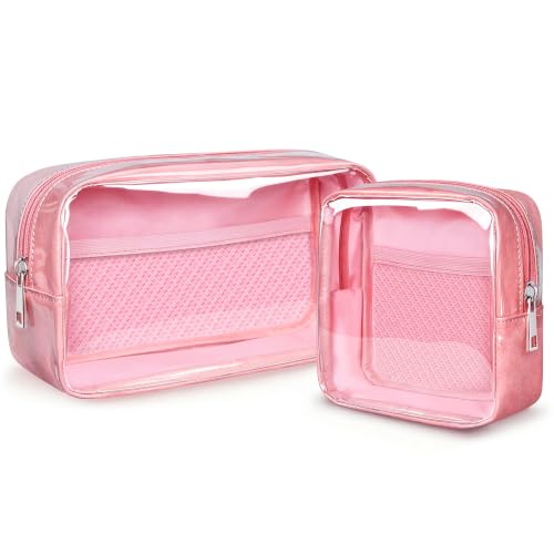WLLWOO 2pcs Clear Makeup Bag Mini Cosmetic Pouch Travel Toiletry Organizer - color: 2pcs-Pink