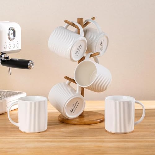 theterra Ceramic Coffee Mugs Set of 4, 14.2 oz Coffee Cups with Handle - color: Bright White, size: 14 OZ (Set of 4)