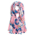 QIUTIMIY Scarf for Women Lightweight Soft Floral Leopard Printed Scarves Fall Winter Fashion Shawl Wrap with Fringe - color: Flower-pink Blue