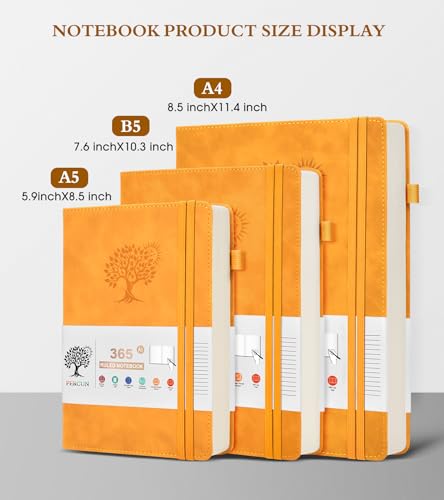PERCUN B5 Lined Journal Notebook - 365 Page Large Leather Journals for Writing Women Men，Hardcover Notebook with 100Gsm Thick Pages，Daily Diary for Travel, Work，School，College Ruled (7.6" x 10.3") - color: Yellow, size: B5