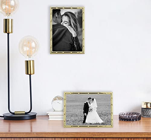 YiPinYin Gold 5x7'' Bamboo Detail Designs Metal Picture Frame 2pack,Elegant Narrow Plated Photo Frames 5x7'' With Soft Touch Velvet Backing for Desktop and Wall Décor - color: Gold, size: 5x7Inch 2PK