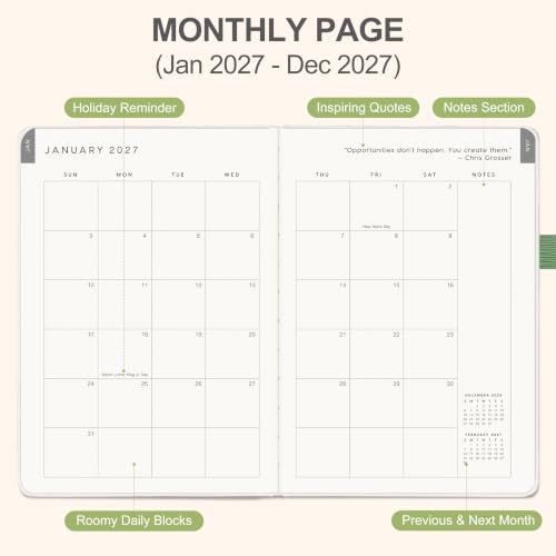 &And Per Se 2027 Planner, 12-Month Monthly & Weekly, 2027 Calendar Planner with 100gsm Paper, A5 Hardcover Faux Leather, 5.7" x 8" (Ribbon Bloom) - color: Ribbon Bloom, size: 5.7" x 8"(Jan 2027-Dec 2027)