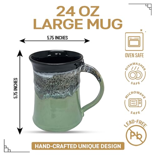 Clay in Motion Handmade Ceramic Mug 24 oz, Large Coffee Mug, Hand Painted Stoneware, Dishwasher Microwave & Oven Safe, Lead-Free, Made in USA Since 1981 (Midnight Prairie) - style: Midnight Prairie