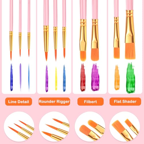 ESRICH 200PCS Pink Paint Brushes, Paint Brush for Acrylic Painting - color: Pink, size: 200