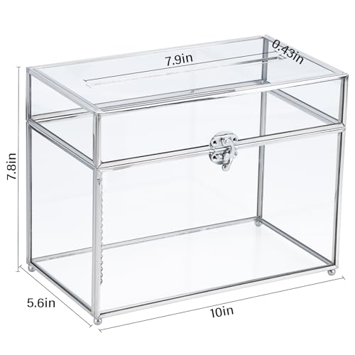 HighFree Glass Card Box, Large Clear Card Box for Wedding Receptions, Decorative Storage Box for Baby Shower, Birthday Party, Bridal Shower (With Slot, Silver) - color: Silver