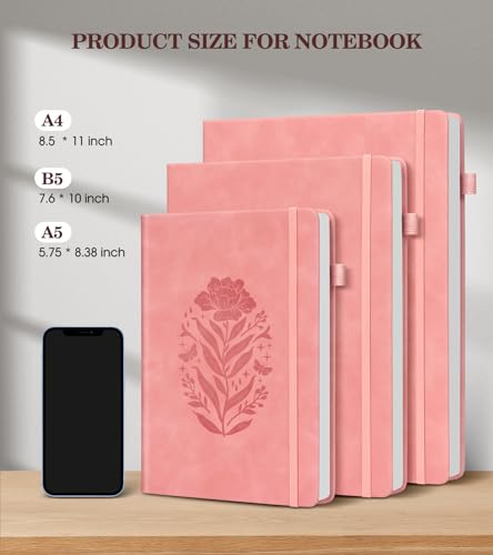 Lined Journal Notebook for Women, A5 Pink Hardcover Leather Journals for Writing, 200 Pages Thick Travel Daily Journal, College Ruled Notebook for Work School, Note Taking, Business 5.75'' X 8.38'' - color: Pink
