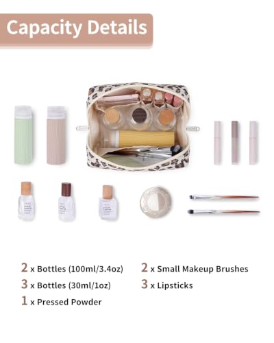 Narwey Small Makeup Bag for Purse, Travel Mini Cosmetic Bag for Women Girls - color: Beige Leopard, style: Small