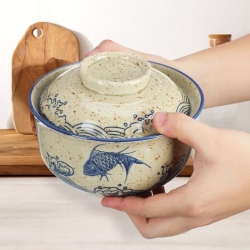 CALLARON 26 oz Ceramic Ramen Bowl Set of 2 with Lids, Spoons and Chopsticks