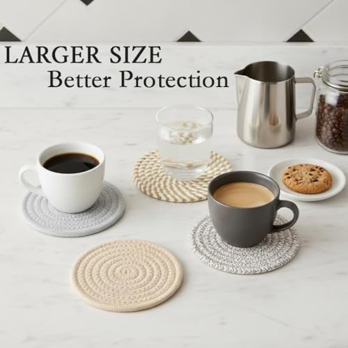 4.8 Inch Woven Drink Coasters Set of 4, Thick Absorbent Coasters, Boho Cotton Neutral Fabric Coaster for Desk Table Office Decor Posavasos for Coffee Cups with Gift Box (Multicolored, 4Pack) - - color: Multicolored
