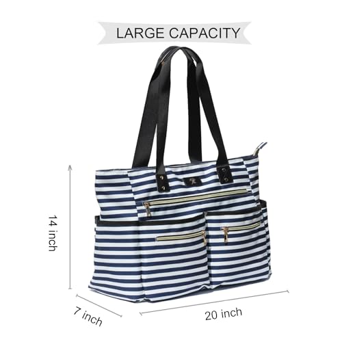 Weekender Bag Carry On Bag Overnight Tote Travel Duffle with 13 Pockets for Travel,Work，Gym,Beach,Teacher,Nurse - color: Navy white