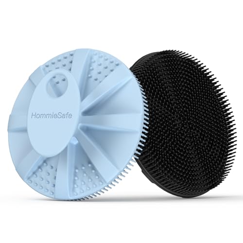 Soft Silicone Shower Brush Body Wash Bath Exfoliating Skin Massage Scrubber - color: Black+sky Blue