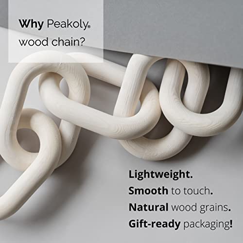 PEAKOLY Wood Chain Link Decor - White Wooden Decorative Objects for Shelves, Coffee Table Sculpture, Book Shelf Accessories, Modern Shelf Decor Accents, Console or Entryway Table Decorations - color: Whitewashed