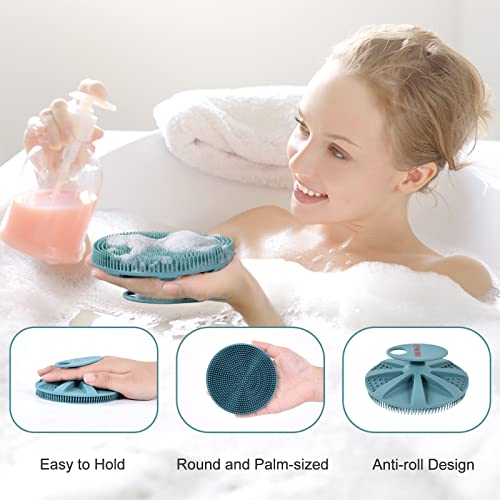 INNERNEED Food-Grade Soft Silicone Body Scrubber Shower Brush, Green+Pink - color: (Set) Dark Green+pink