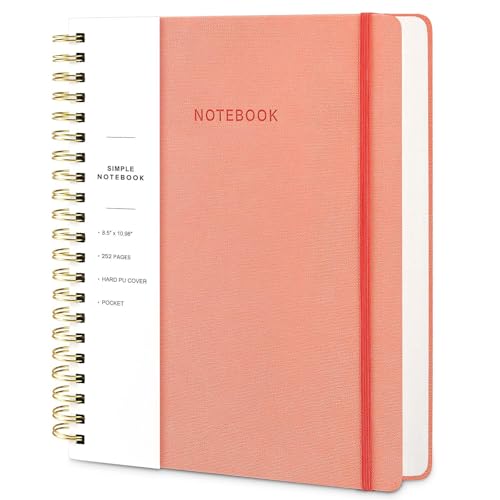 Spiral Notebook - 8.5 x 10.98 Inch Large Hard Cover Notebook with Elastic Band & Pocket, 252 Pages, Lay Flat Wirebound Journal for Work, School, Planning & Note Taking Pink - color: 003-Pink-1pack, size: A4-252 pages