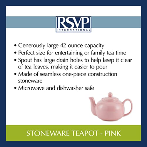 RSVP International Stoneware Teapot Collection, Microwave and Dishwasher Safe, 42 oz, Pink - color: Pink, size: 42 oz