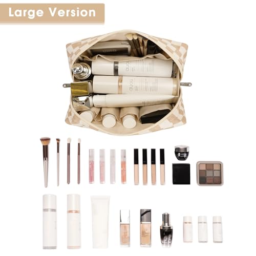Narwey Makeup Bag Travel Toiletry Bag, Cosmetic Bag for Women Girls - color: YB-Light Checkerboard, style: Large