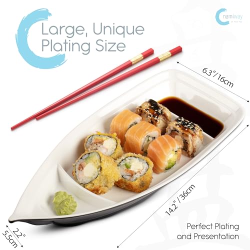 Sushi Boat Serving Tray - Set of 2 Elegant Serving Dishes - Nearly Unbreakable Melamine Plastic Plate - Top Dishwasher Safe