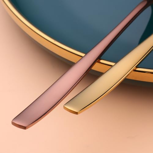 Metal Round Spoons, 8 inch Stainless Steel Reusable Long Handle Korean Soup Spoons, Table Dinner Desert Spoon Set of 8 (Gold) - size: Gold