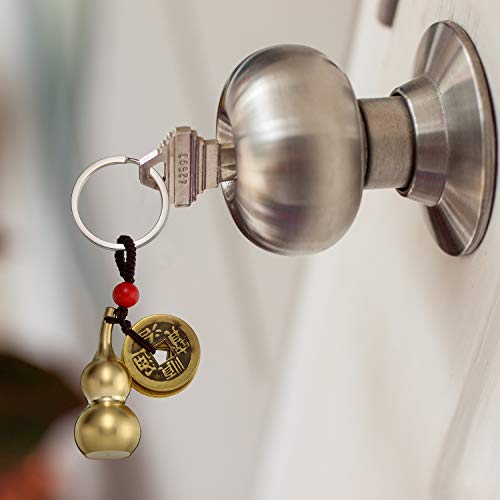 2 Pieces Chinese Coins Feng Shui and Brass Wu Lou Health Amulet Gourd Keychain Chinese Knot Lucky Charms Red String 2025 for Good Luck Fortune Wealth Health Success to Friends Families Lovers