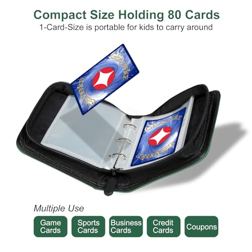 GEAoffice Small 1 Pocket Card Binder Holds 80 Cards, Zip Close, Green - color: Green-Dia