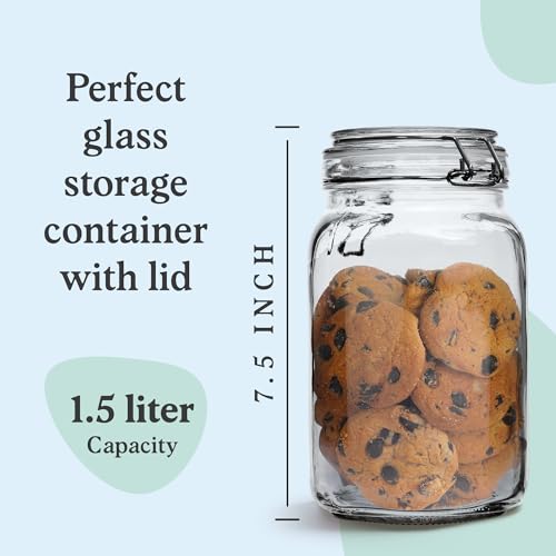 Marbelous Set of 3 Glass Mason Jar with Airtight Lid 50 Ounces | Glass Storage Container for Food, Flour, Pasta, Coffee, Candy, Dog Treats, Snacks - size: 50 oz 3 Pack