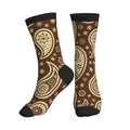 Crew Athletic Socks Funny Crazy Casual Sports Novelty Dress Socks for Women Men Running Hiking - color: Brown Ethnic Paisley Flowers