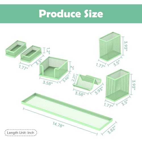 Pen Holder for Desk, 6-Piece Mesh Desk Organizer with Phone Holder, Green - color: Green