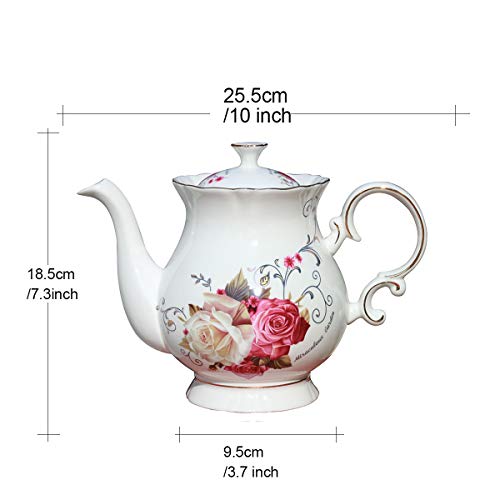European Style Ceramic Flower Teapot Coffee Pot Water Pot Porcelain Gift Large 5.5 Cups (1, Rose) - color: Rose