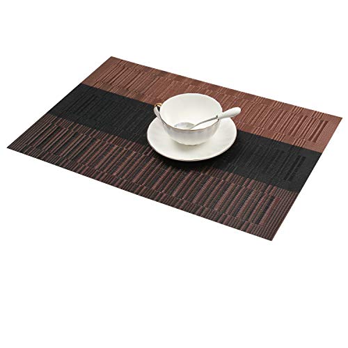 SHACOS Placemats Set of 6 Woven Vinyl Place Mats for Dining Table Heat Resistant Table Mats Wipeable (6, Ombre Coffee Black) - color: Ombre Coffee Black, size: Set of 6