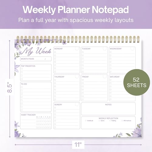 Undated Weekly Planner Notepad, 8.5" x11", Lavender Purple - color: Lavender Purple