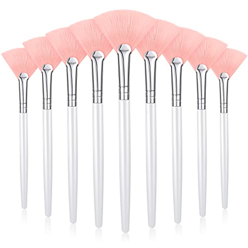 Maitys 9 Pieces Facial Fan Mask Brushes, Champagne, Pink, White - color: Pink, White