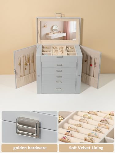 BOOVO Large Jewelry Box for Women 6 Layer - color: Silver and Grey, size: 6 Layer