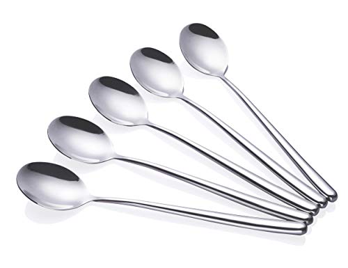 Korean Spoon,Stainless Steel Long Handle Soup Spoons,Long Tablespoon,Coffee Spoon,Silver,Pack of 5 (8.7x1.6 inches) - size: 8.7x1.6 inches