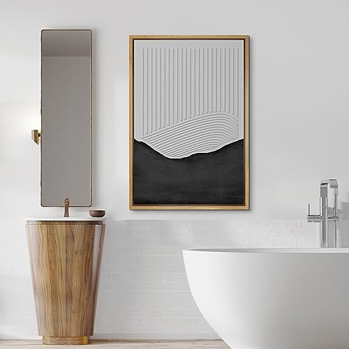 SIGNFORD Framed Canvas Print Wall Art Black White Abstract Shapes Illustrations Modern Art Decorative Bohemian Relax/Calm for Living Room, Bedroom, Office - 16"" x24 Natural - color: Ab03-2308-win04, size: 24"L x 16"W