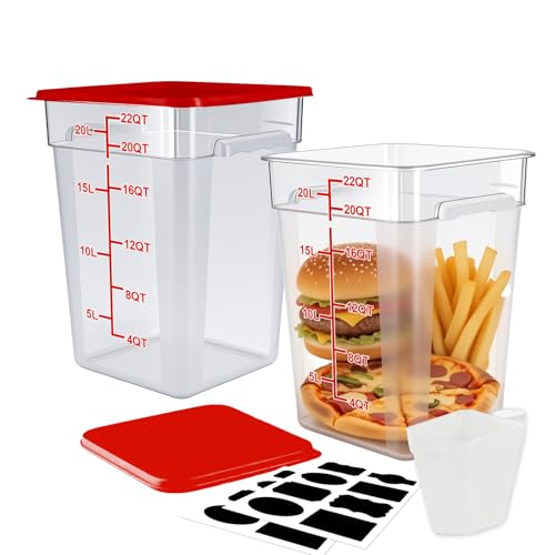 2 Pack Square Food Storage Container With Lid,12-22 Quart Commercial Storage Box With Scale & Handle,Cake Making,Dough Marinating Meat,Kitchen Supplies (Polycarbonate, 22 Quart) - color: Polycarbonate, size: Square-22 Quart