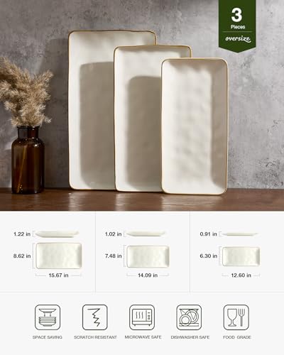 Famiware Serving Platters Set of 3 Sizes - Rectangular, Vanilla White - color: Vanilla White