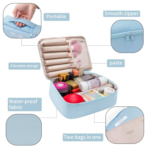 Queboom Travel Makeup Bag Cosmetic Bag Toiletry Bag for Women & Men, blue - color: Blue-1pcs