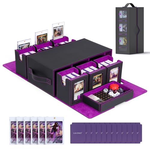 UAONO MTG Commander Deck Box, 6-Deck Modular TCG Deck Case with Dice Tray - color: Black Purple
