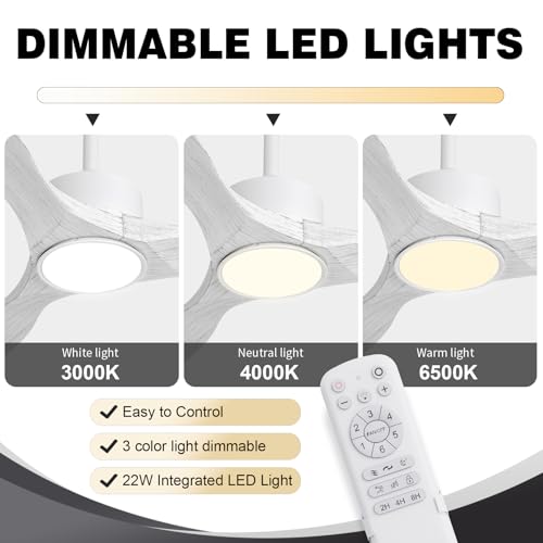 52'' White Wood Ceiling Fan with Lights and Remote - color: White wood ceiling fan - pointed