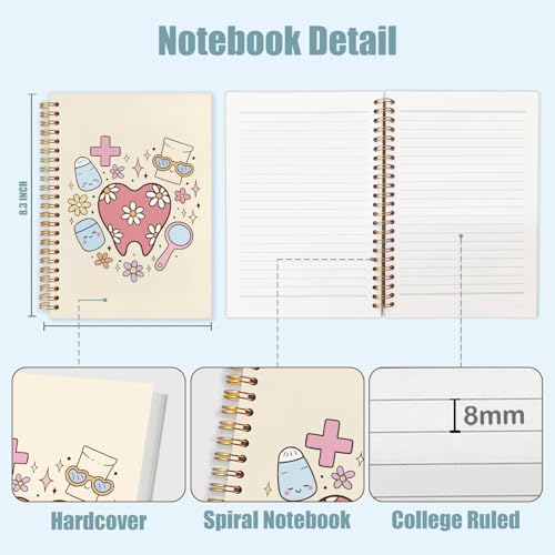 WUCHJ Dental Gifts Notebook,Yellow Dental Hygienist Assistant Journal, Retro Pink Floral Tooth Spiral Notebook Journal for Note Taking, Dentist Office Supplies, 5.5x8.3 Inch - color: yellow tooth heart
