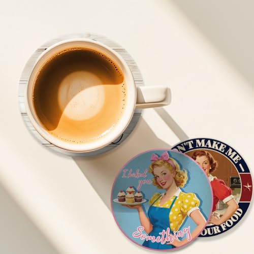 ANATTASOUL Retro Housewife Wooden Coasters Set of 9 Bulk(3.9") - style: Retro Housewife
