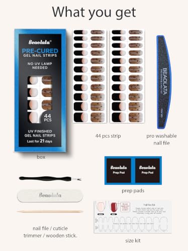 Real Gel Nail Strips (No UV Light Needed) - 44Pcs Salon Quality Nail Stickers - Long Lasting Polish Wraps for Women, Easy Apply & Remove (Daring Dusk Black) - color: Daring Dusk Black